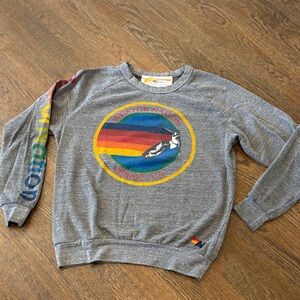 Aviator Nation Gray Crewneck Sweater with Rainbow Design (Venice)